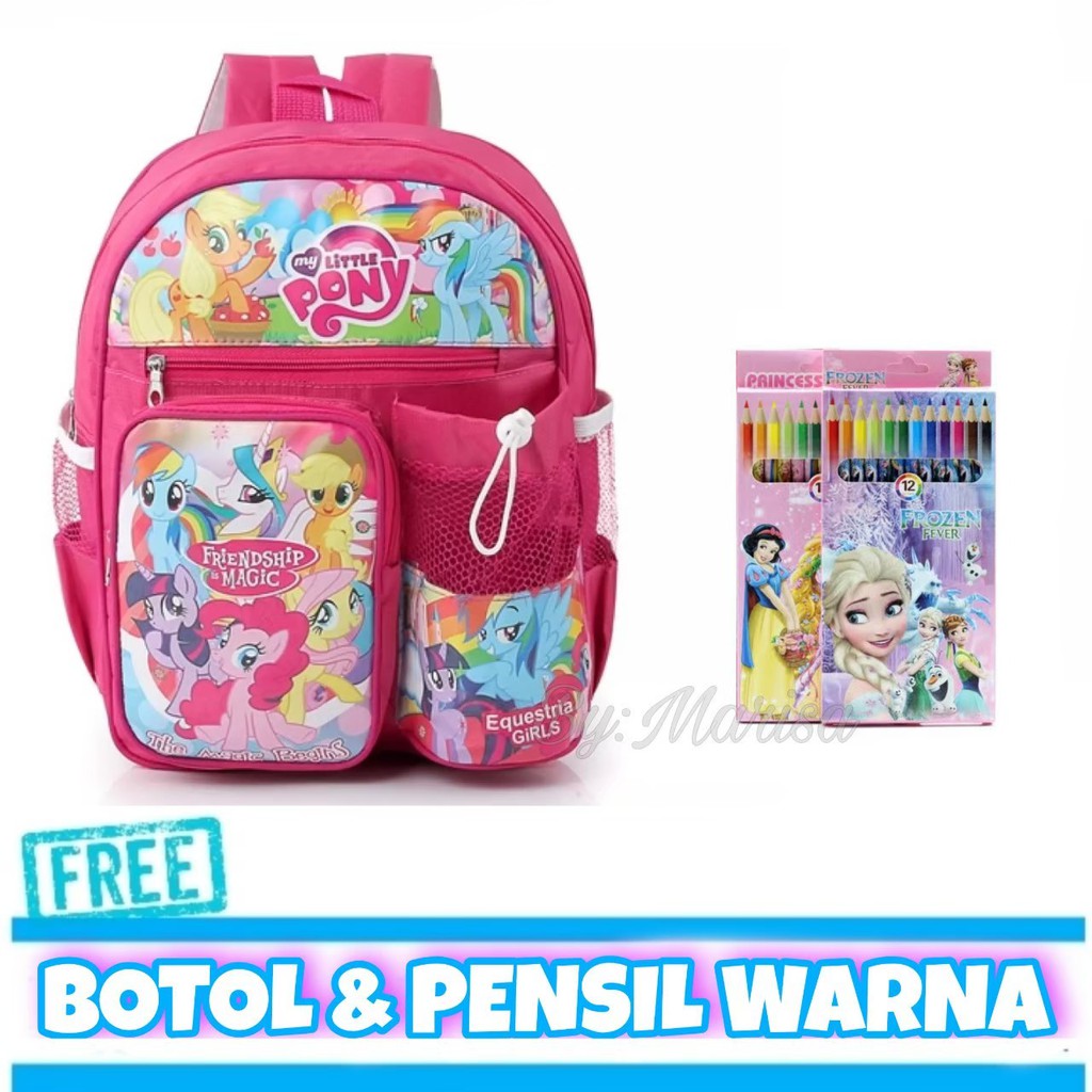 Tas Sekolah Ransel Cute Anak Perempuan Paud TK SD Free Pencil Warna