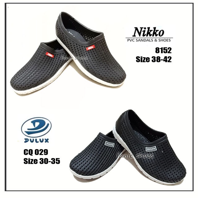 Nikko / Dulux 30-35 38-43 Sepatu Hitam Pria Karet / Tahan Air / Slip On