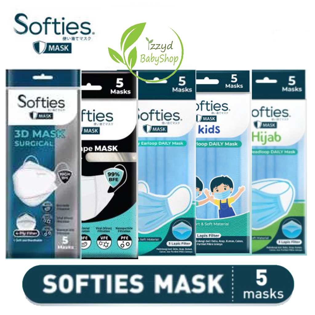 SOFTIES MASKER 3D duckshape EARLOOP, HIJAB, KIDS DAILY , surgical MASK 3PLY ISI 5 PCS