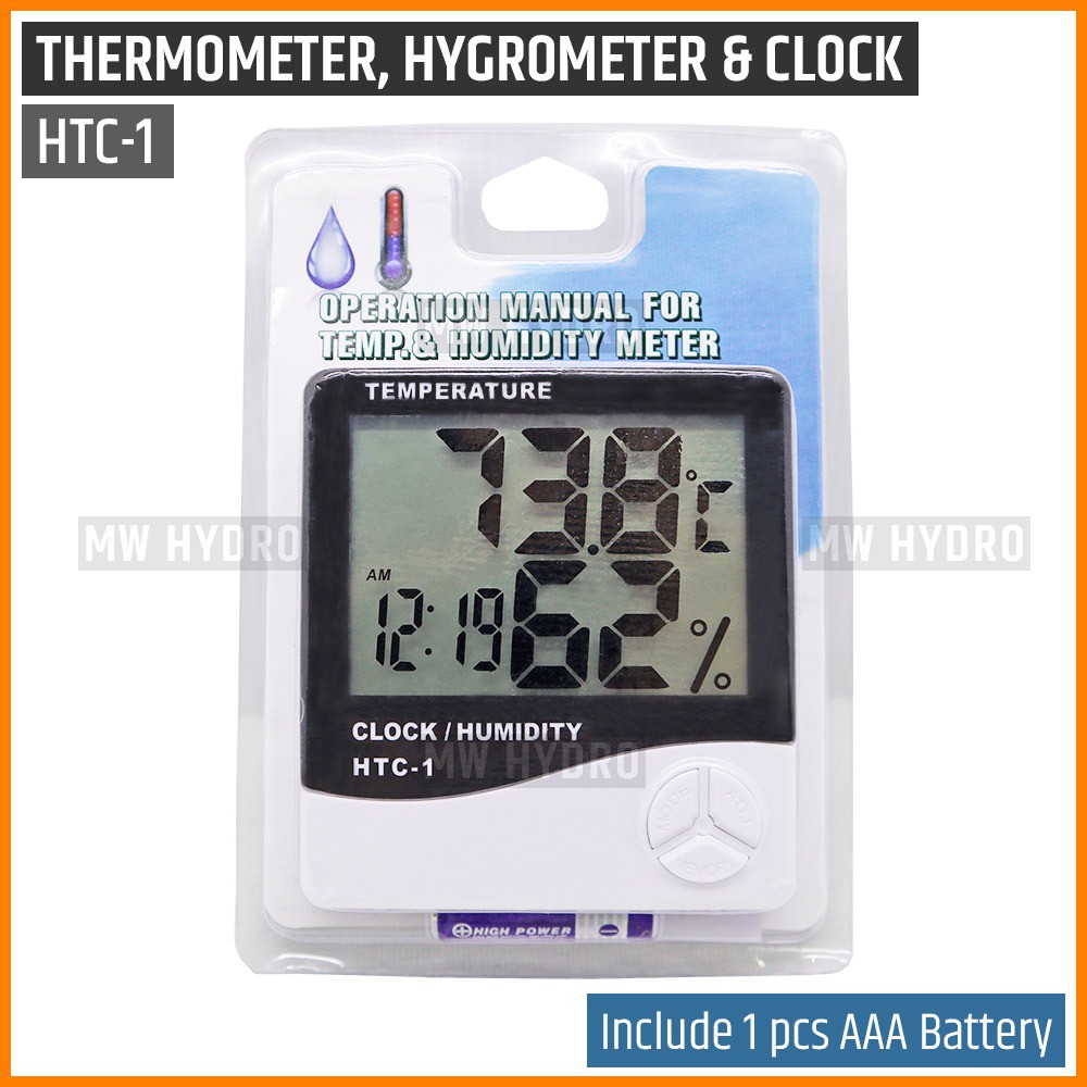 HTC-1 - Thermometer, Hygrometer &amp; Clock - Temperature, Humidity Meter