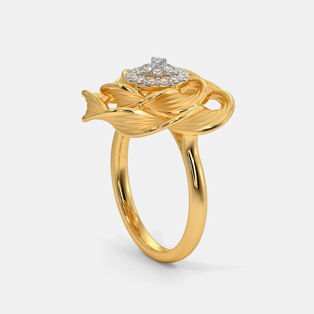 Goldkingdom Perhiasan Fashion 24K Bangkok Aksesoris Ready Stock Diamond Rose Inset Diamond Ring Cincin Tunangan Emas Asli Kadar 375 18karat