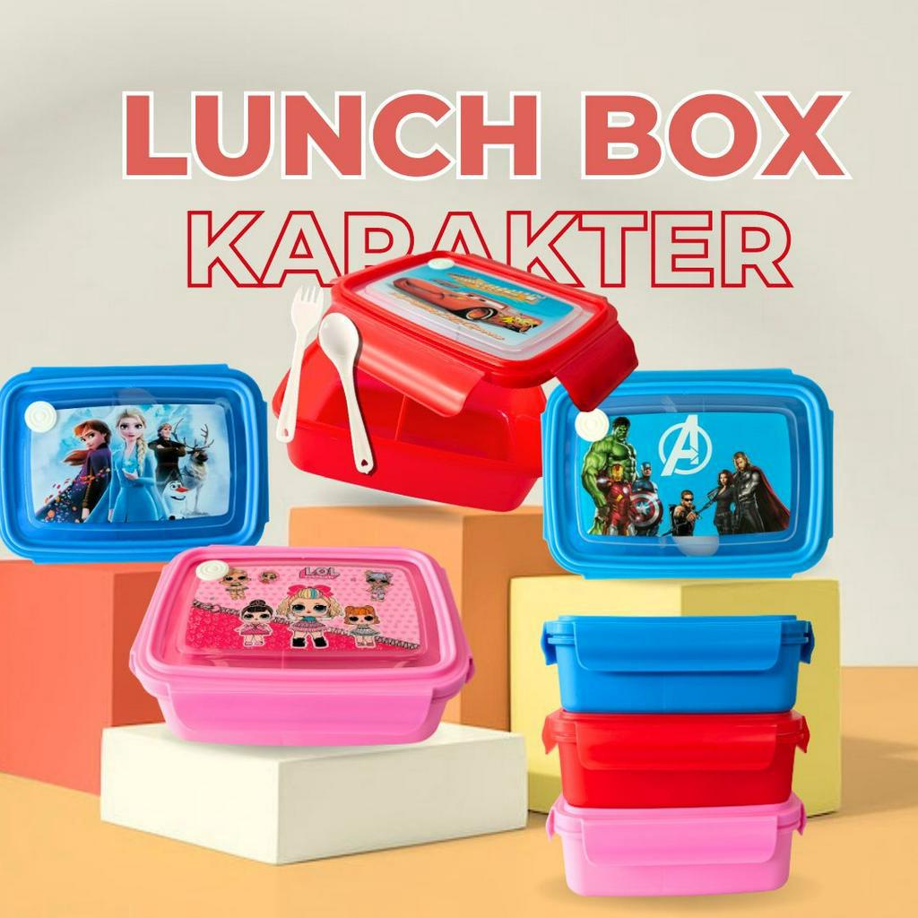 TERLARIS!! TEMPAT MAKAN SEKOLAH LUNCH BOX 2 SKAT  GRATIS GARPU KARAKTER LUCU