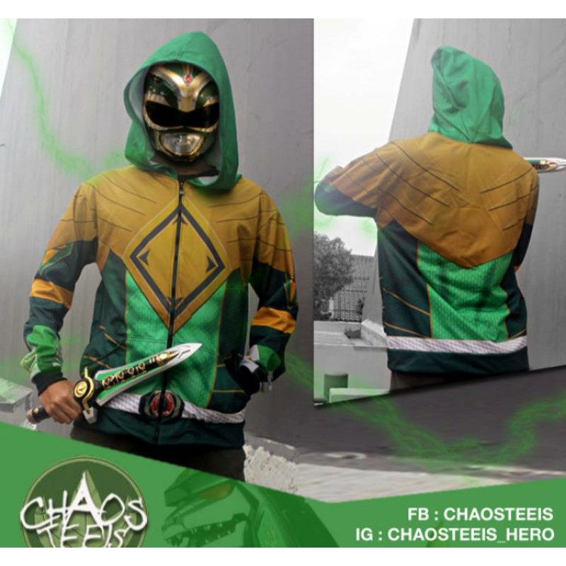 jaket Hoodie power rangers white & green
