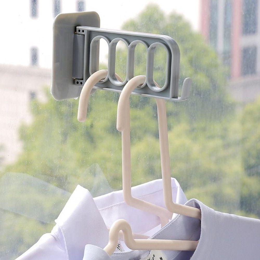 POPULAR Foldable Multifunctional Hanger Wall Mounted Storage Swivel Hook 4 Hole Clothes Hook Strong Adhesive Bathroom Wall Door Rotate Clothes Stand Plastic Seamless Stickers/Multicolor