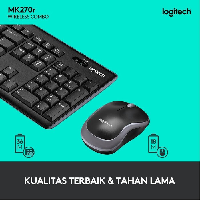 Keyboard Wireless Logitech MK270R - Bundled Keyboard Mouse Logitech Wireless Mk270R