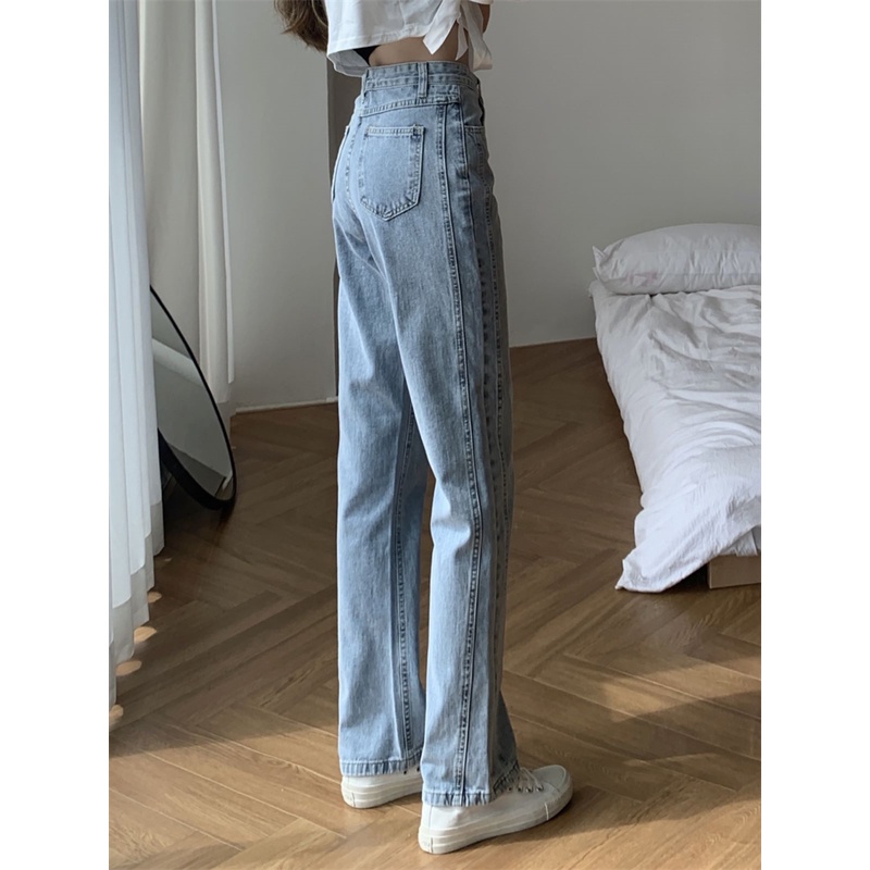 Korean style straight leg  loose light blue jeans