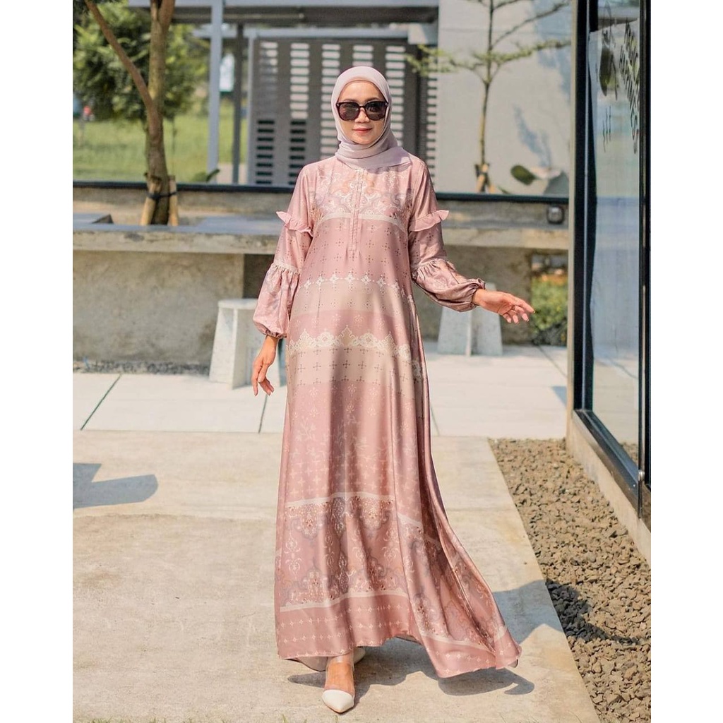 Gamis Kirani Larasati - Gamis Maxmara Lux Kombinasi Ceruty Premium Dress Wanita Party Dress Fashion Kekinian Muslim Kekinian LD 110 cm