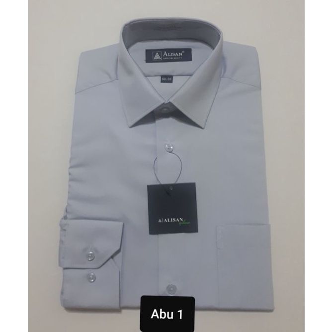Alisan Kemeja Pria Polos Abu 1 ( Abu Muda ) Original Reguler Lengan Panjang