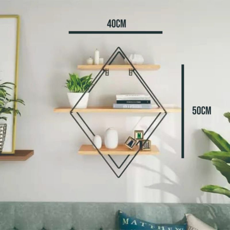 Rak Kayu Belah Ketupat /Rak Dinding Besi /Hiasan Dinding besi/ Hiasan Dinding / Rak Kayu /Tatakan Ka
