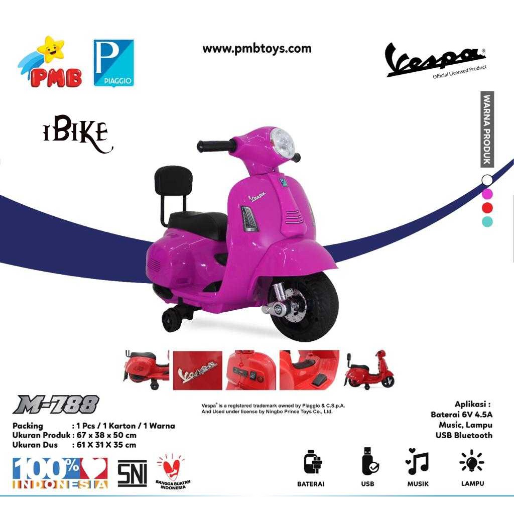 motor aki mainan anak Vespa Scooter Vintage Classic PMB M788, Motor anak murah , mainan anak motoran