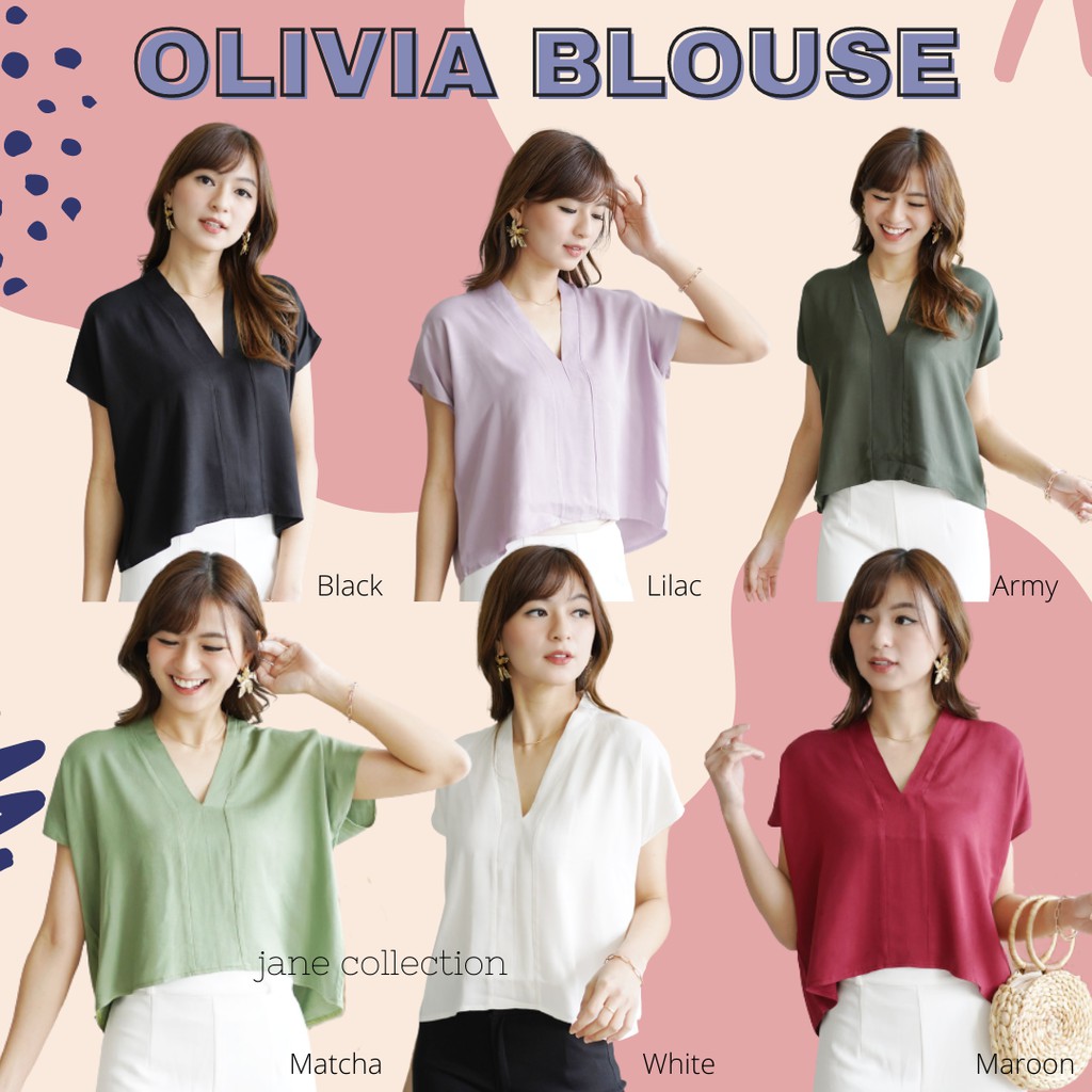 JANE COLLECTION || Olivia Blouse Atasan Casual Wanita V Neck Loose Rayon Lilac Purple XXL Bigsize