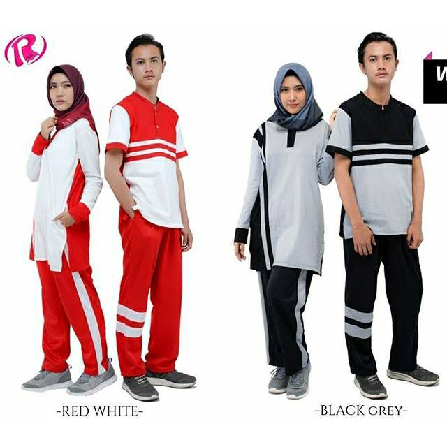 Baju seragam olahraga Couple Pria wanita merah putih Rocella