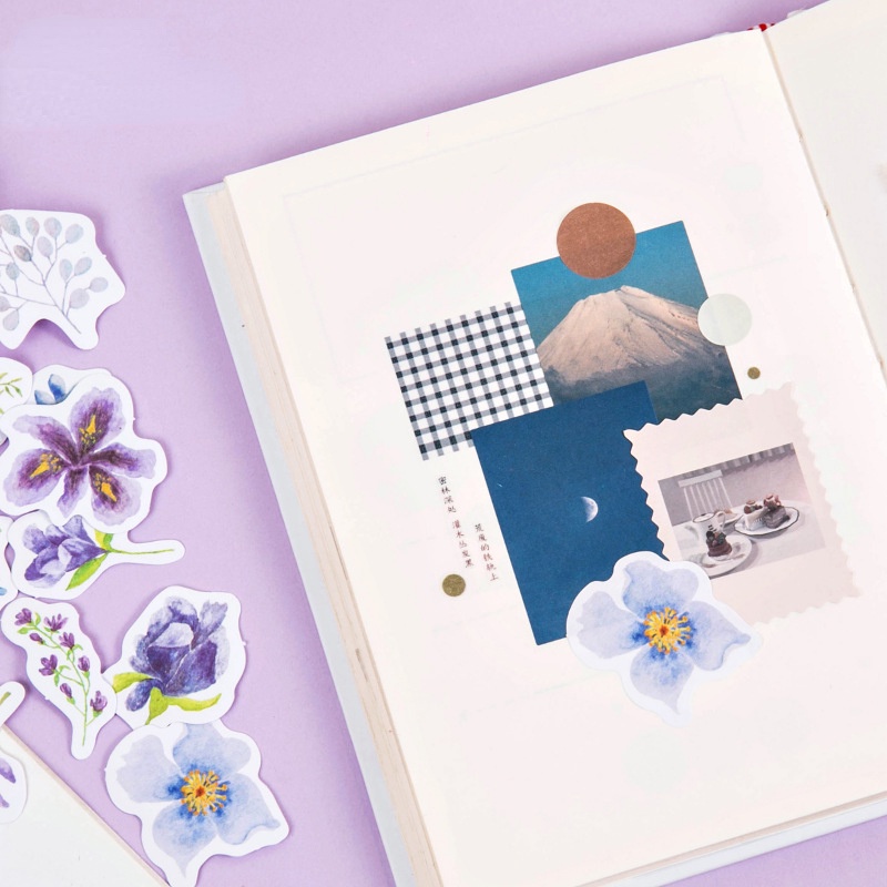 46pcs Stiker Motif Kartun Perempuanbunga Ungu Anti Air Untuk Dekorasi Diaryalbumhandphone Diy