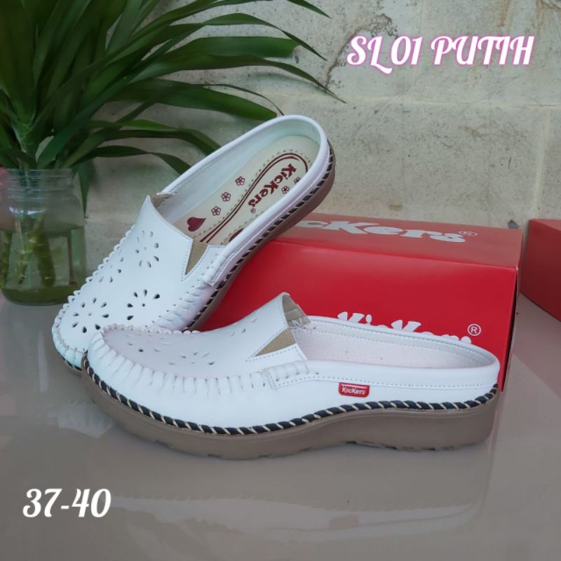 Kickers Sandal Sendal Sepatu Tutong Cewek Wanita Model Slop Selop Bahan Kulit SL.01 Bisa COD