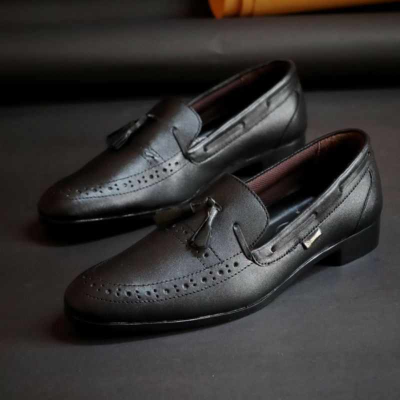 DRESSROSA BLACK Sepatu Pantofel Pria Kulit Asli Slip On Pentopel Casual Slop Formal Kerja Kantor Pesta Trendy Elegan