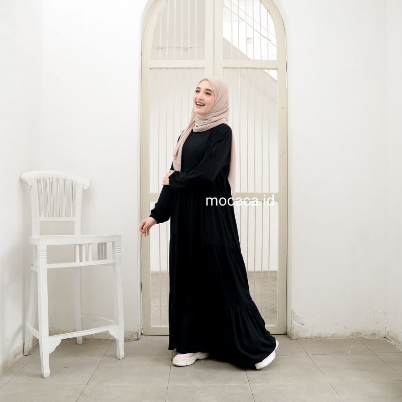 Gamis polos Dress Premium putih broken white Hanum Katun Twill LD 110 Adem