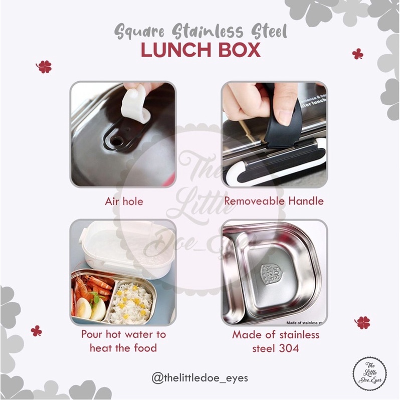 Square Steinless Steel Lunch Box 800ML with Handle