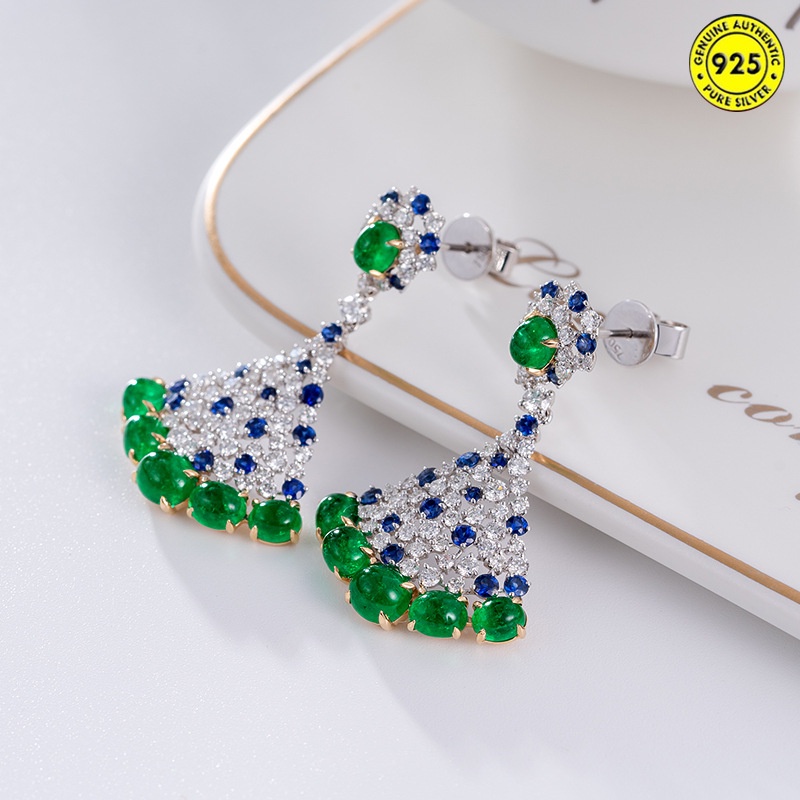 Anting Tusuk Sterling Silver 925 Model Peri Dengan Emerald Mewah Untuk Wanita