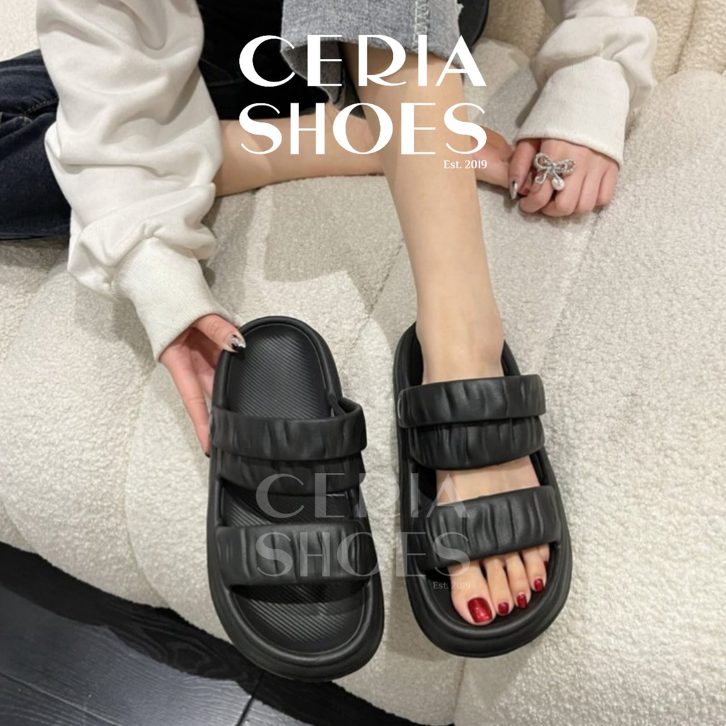 MlNlSO Sandal Jelly Wanita Korean Slip On Puffy Sandals Muddy 2 in 1 Import Bahan Karet PVC Empuk Elastis Non-slip