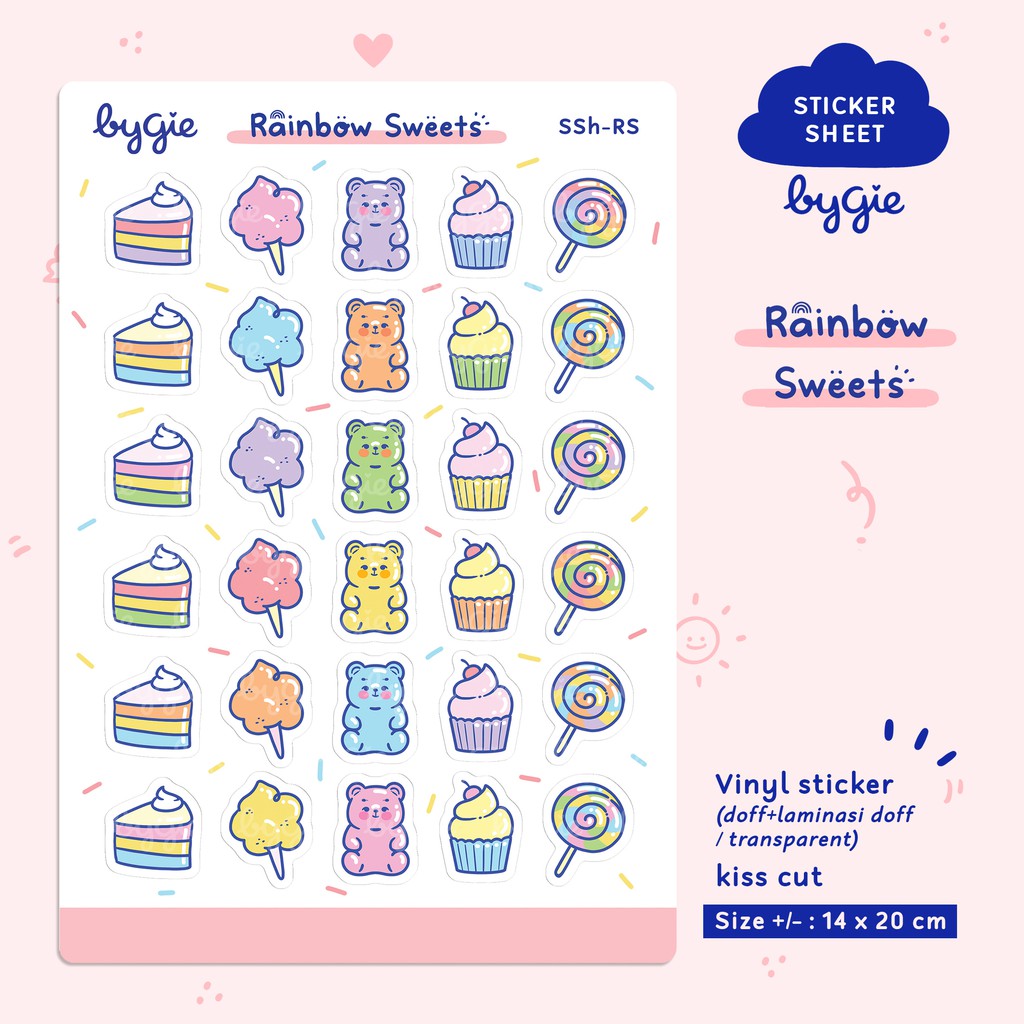 

Vinyl Sticker Sheet - Rainbow Sweets