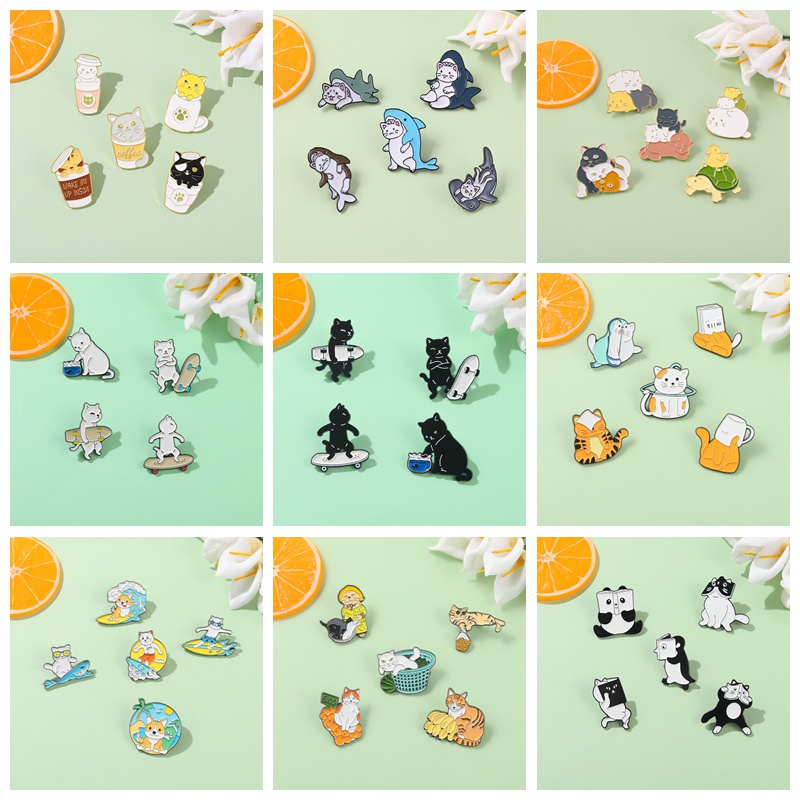 4-5pcs / Set Pin Enamel Bentuk Kucing Lucu Untuk Aksesoris Topi / Tas Ransel / Skateboard