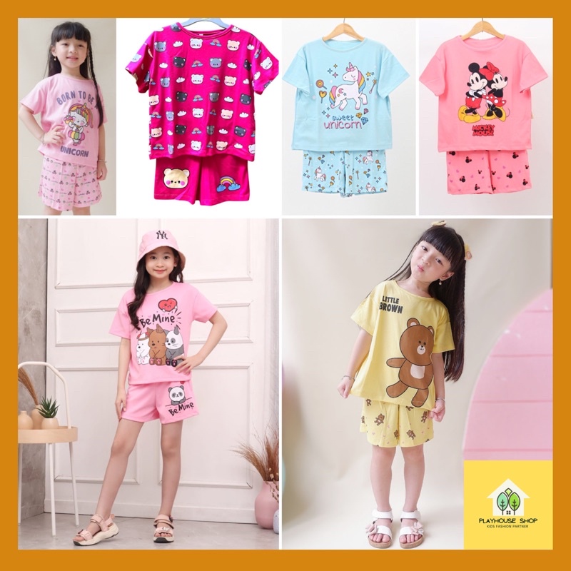 Setelan Santai Baju Tidur Rumah Anak Perempuan 4 -12 Tahun