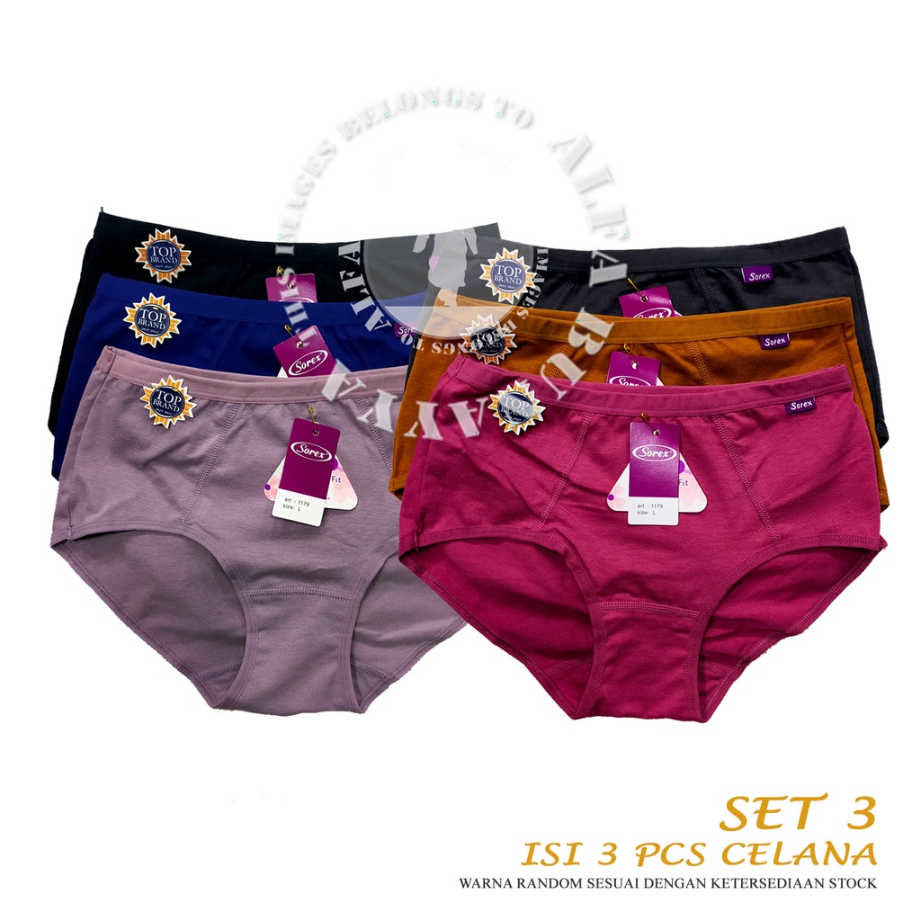 3 Pcs Celana Dalam Wanita SOREX 1179 - CD Underwear - Comfort Fit - Pakaian Dalam Wanita Katun Cotton