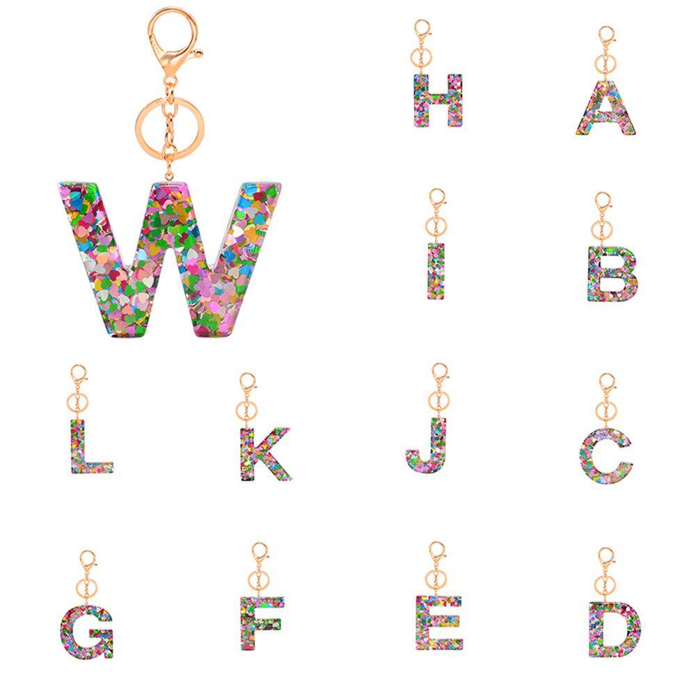 [Elegan] 26huruf Gantungan Kunci Cinta Hati Warna-Warni Sequin Aksesori Diy Aksesoris Ornamen 26huruf Handbag Charms Handbag Pendant English Alphabet Keyring