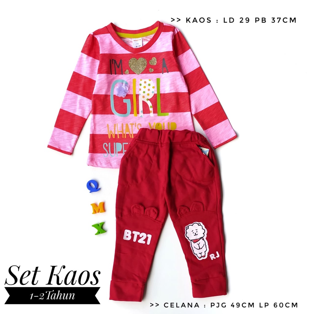 Setelan Kaos + Celana Anak Perempuan 1 - 4 Tahun PROMO!