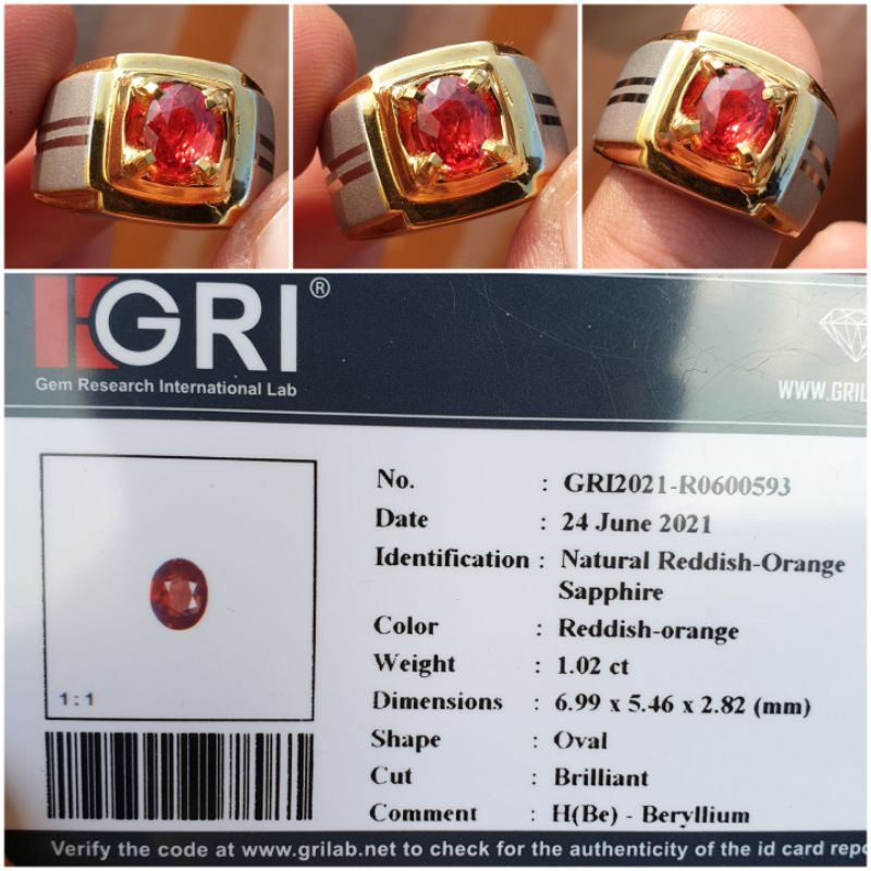 Natural Reddish Orange Sapphire Memo 1.02 crt