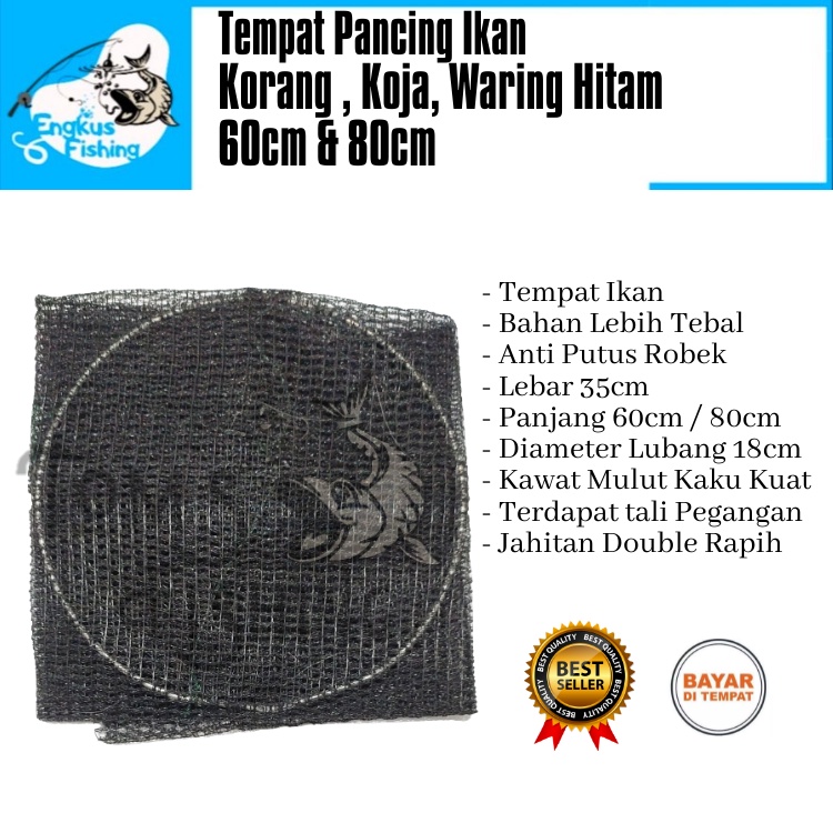 Korang Koja  Waring Pancing Tempat Ikan 60cm, 80cm, 100cm &amp; 120cm Hitam Ring Murah - Engkus Fishing