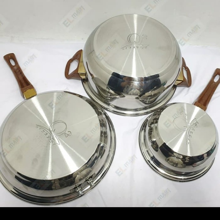 panci set stainless set cookware 3 PCS Q2-7206 -frypan panci serbaguna