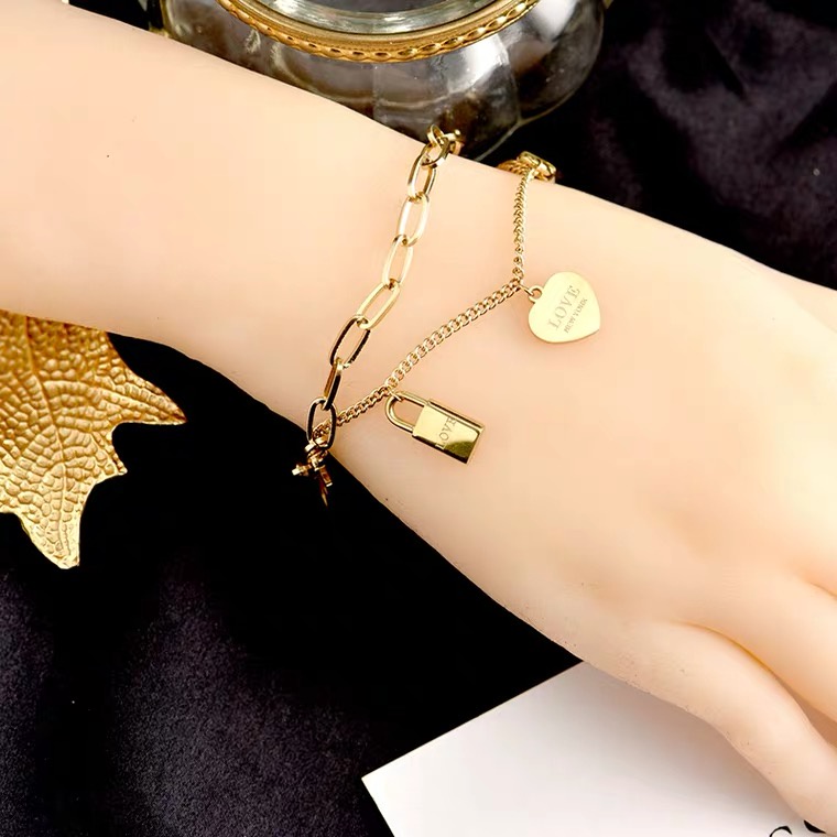 Gelang Rantai Bahan Titanium Steel Lapis Rose Gold 18k