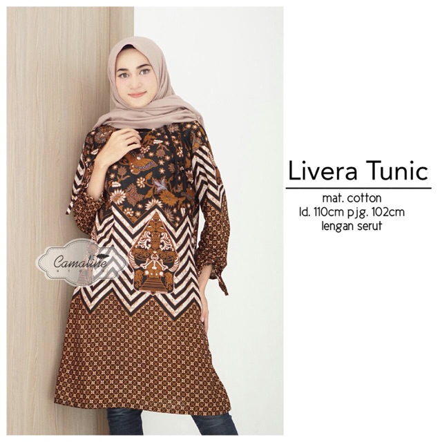 TUNIK TUNIK LIVERA GUNUNGAN WAYANG BATIK SOGAN LENGAN SERUT HIJAB KEKINIAN MODERN MURAH GROSIR UNIK
