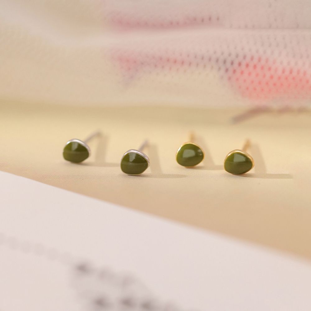 Anting Stud Mini Bentuk Tetesan Air Opal Geometris Warna Hijau Gaya Korea Simple Minimalis Untuk Wanita