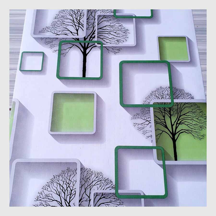 (PROMO) Gudang Wallpaper Stiker Dinding Bahan PVC Anti Air / Wallpaper kamar Tidur Kotak 3D Hijau Bahan PVC Premium (SUDAH ADA LEM)