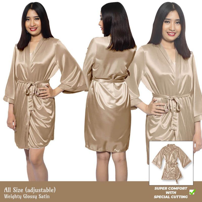 Kimono wanita sexy outer pendek baju tidur satin allsize 1479LGIM