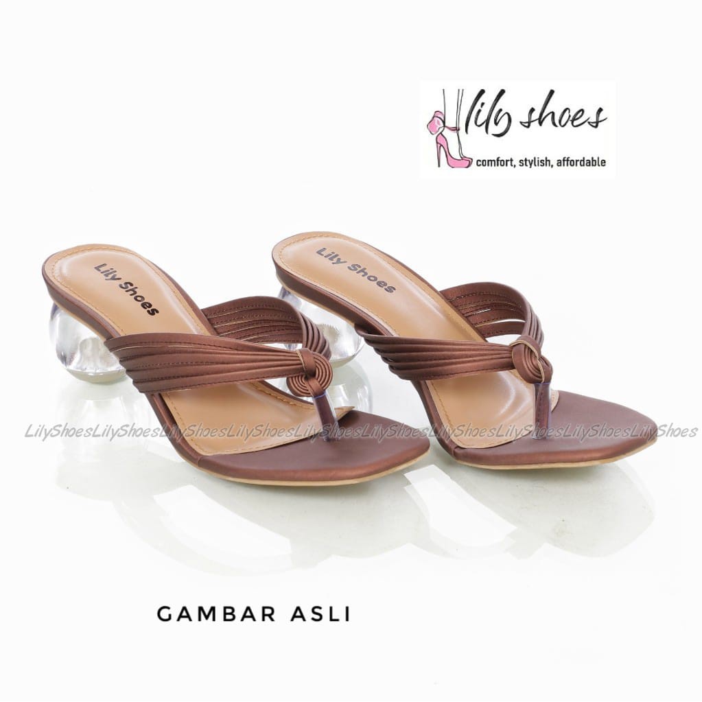 SARAH - Lily Shoes Sandal wanita block heel / hak kaca bulat model jepit casual real pict-5