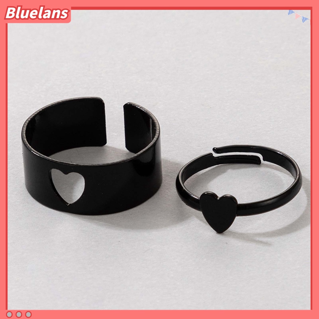 2pcs / Set Cincin Model Terbuka Dapat Disesuaikan Bentuk Hati Bulan Bintang Lumba-Lumba Untuk Pasangan