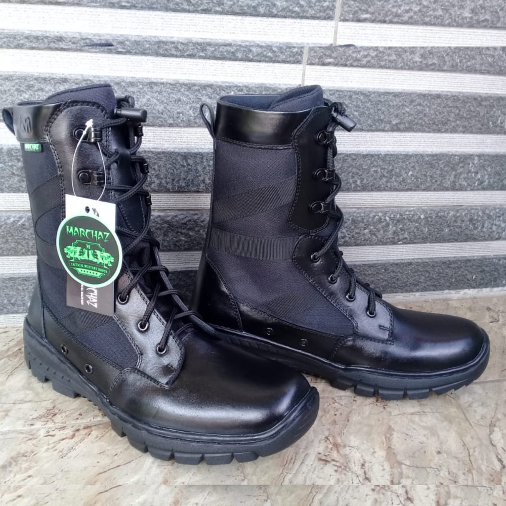 Sepatu PDL Ninja Kulit Asli Merk MARCHAZ Sepatu PDL Tni Polri Security Satpam Sepatu Boots Pria