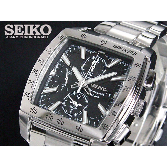 Seiko Mens SNAC25P1 Chronograph Black Dial Solid SS | Jam Pria SNAC25