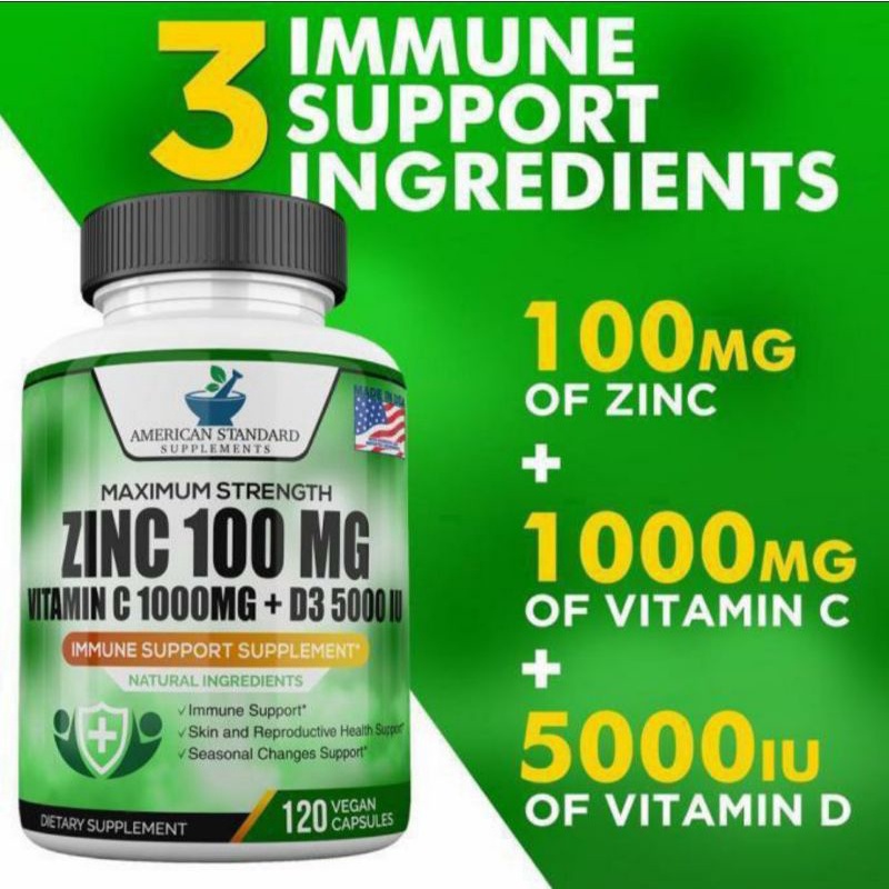 Zinc 100 MG D3 5000 IU.American standar suplemen