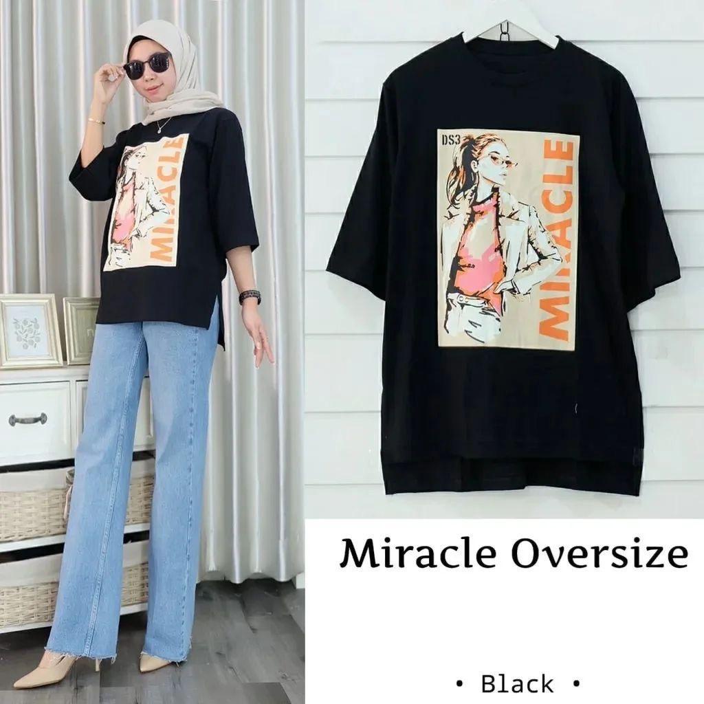 Miracle Oversize matt Combed/ Atasan Cewek Dewasa Terbaru Bahan Combed 20s Aksen Sablon / Pakaian Wanita Muslim Murah