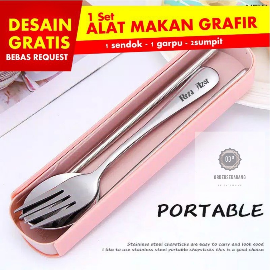 SENDOK GARPU SUMPIT SET STAINLESS STEEL TEBAL FOOD GRADE BOX ALAT MAKAN CUSTOM GRAFIR LASER