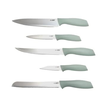 KRISCHEF SET PISAU DAPUR 5PCS TURQUOISE/KNIFE BLOCK SET TURQUOISE 5 PC