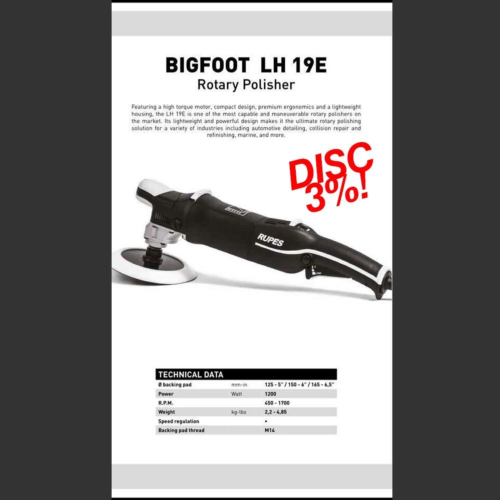 RUPES BIGFOOT LH 19E Rotary Polisher Mesin Poles Rotari Garansi Resmi MURAH