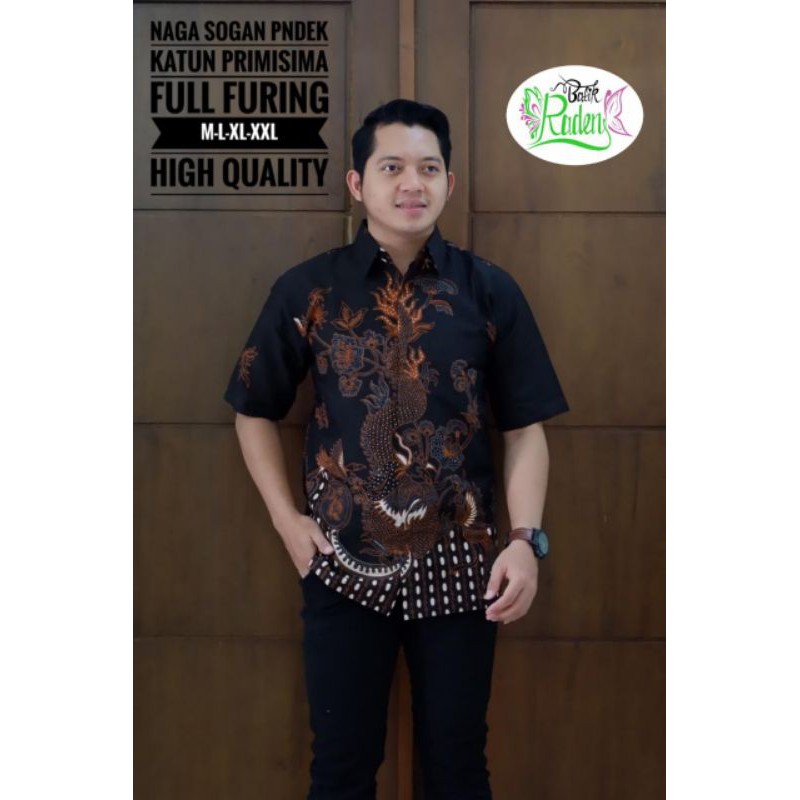 NAGA SOGAN PENDEK kemeja batik pria full furing batik solo lengan pendek