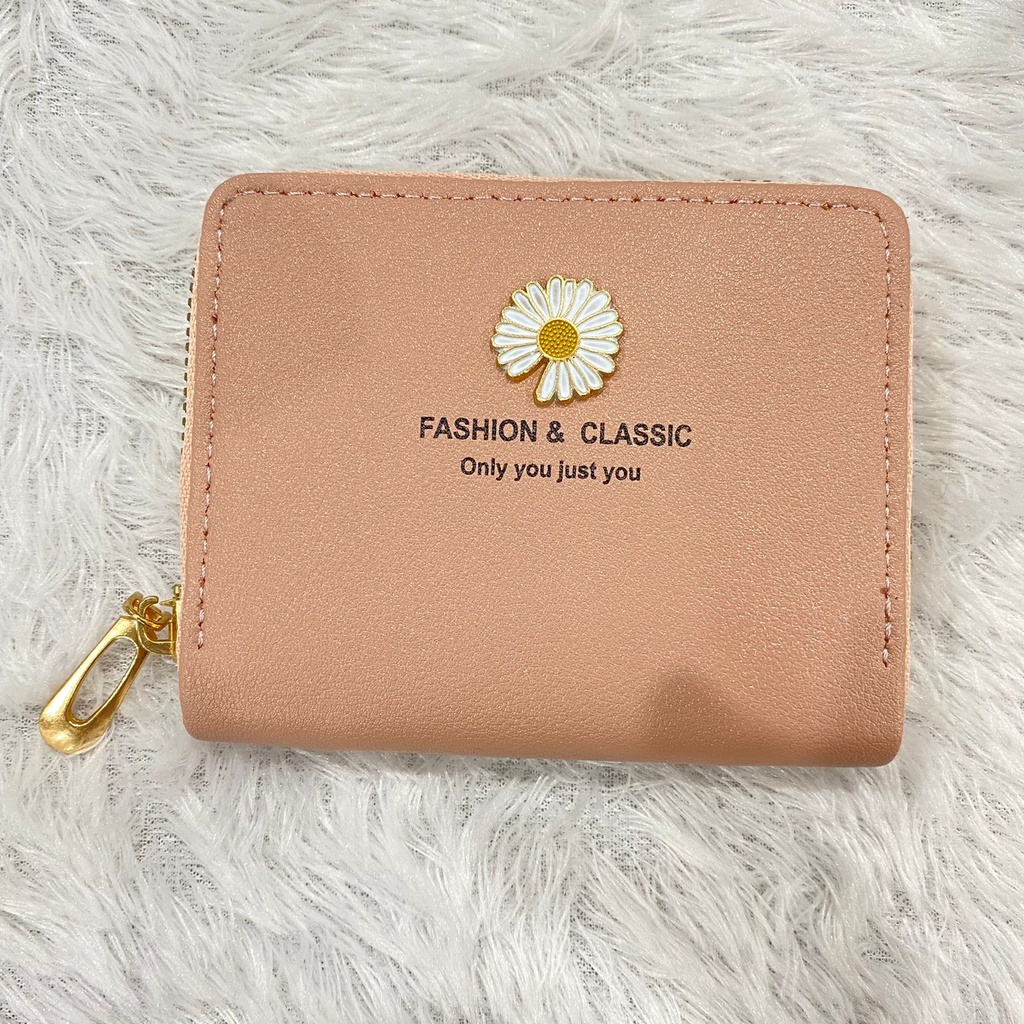 HC Dompet Wanita Kecil Motif Bunga Daisy Dompet Lipat Kecil Wanita import motif Bunga-HC8509 PINK MUDA