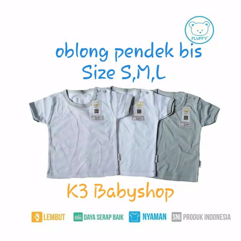 Oblong pendek bis rib fluffy seri abu grey putih white kaos bayi anak SNI