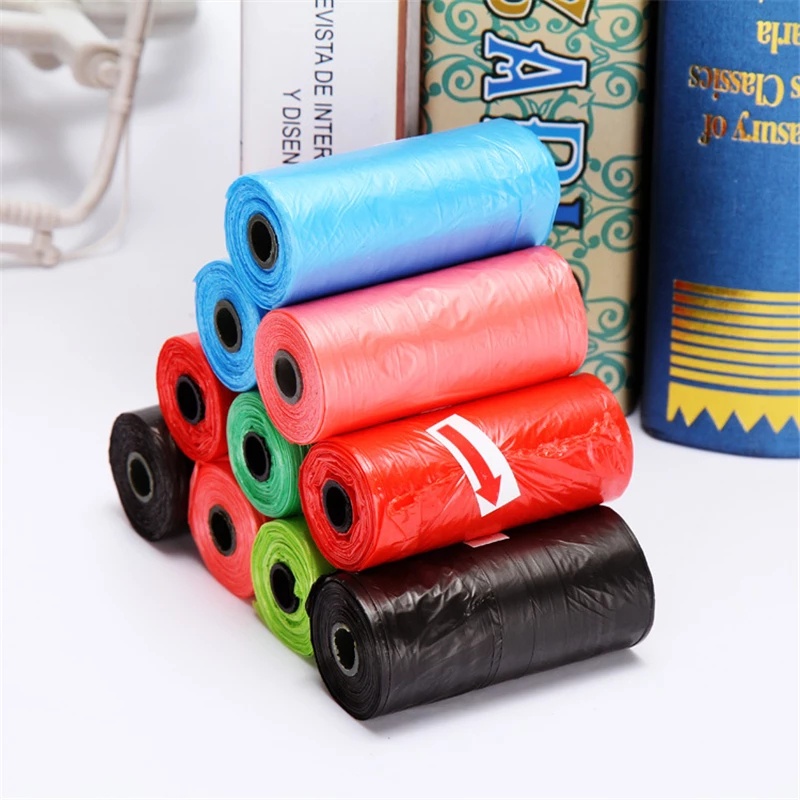 15pcs / 1 Roll Kantong Plastik Sampah Sekali Pakai Portable Untuk Kotoran Anjing Peliharaan